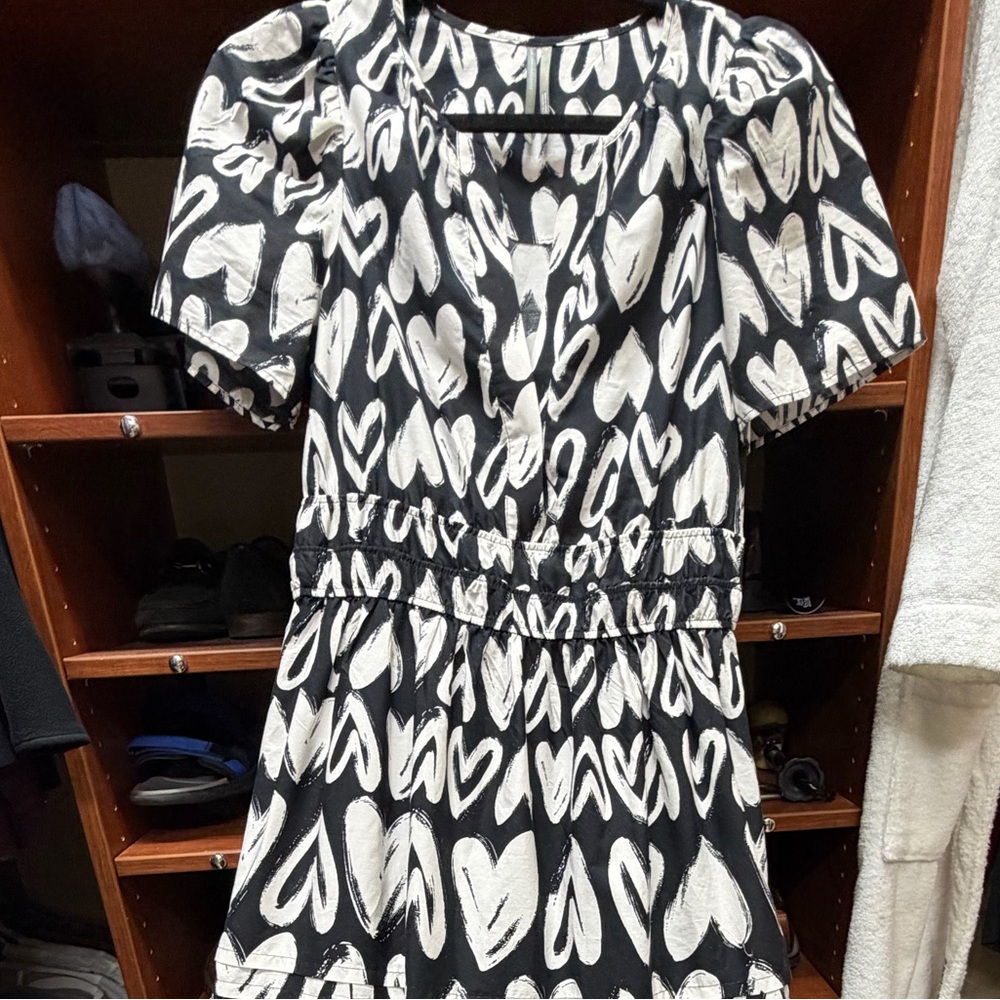 Anthropologie Black and White Heart-Print Maxi Dress